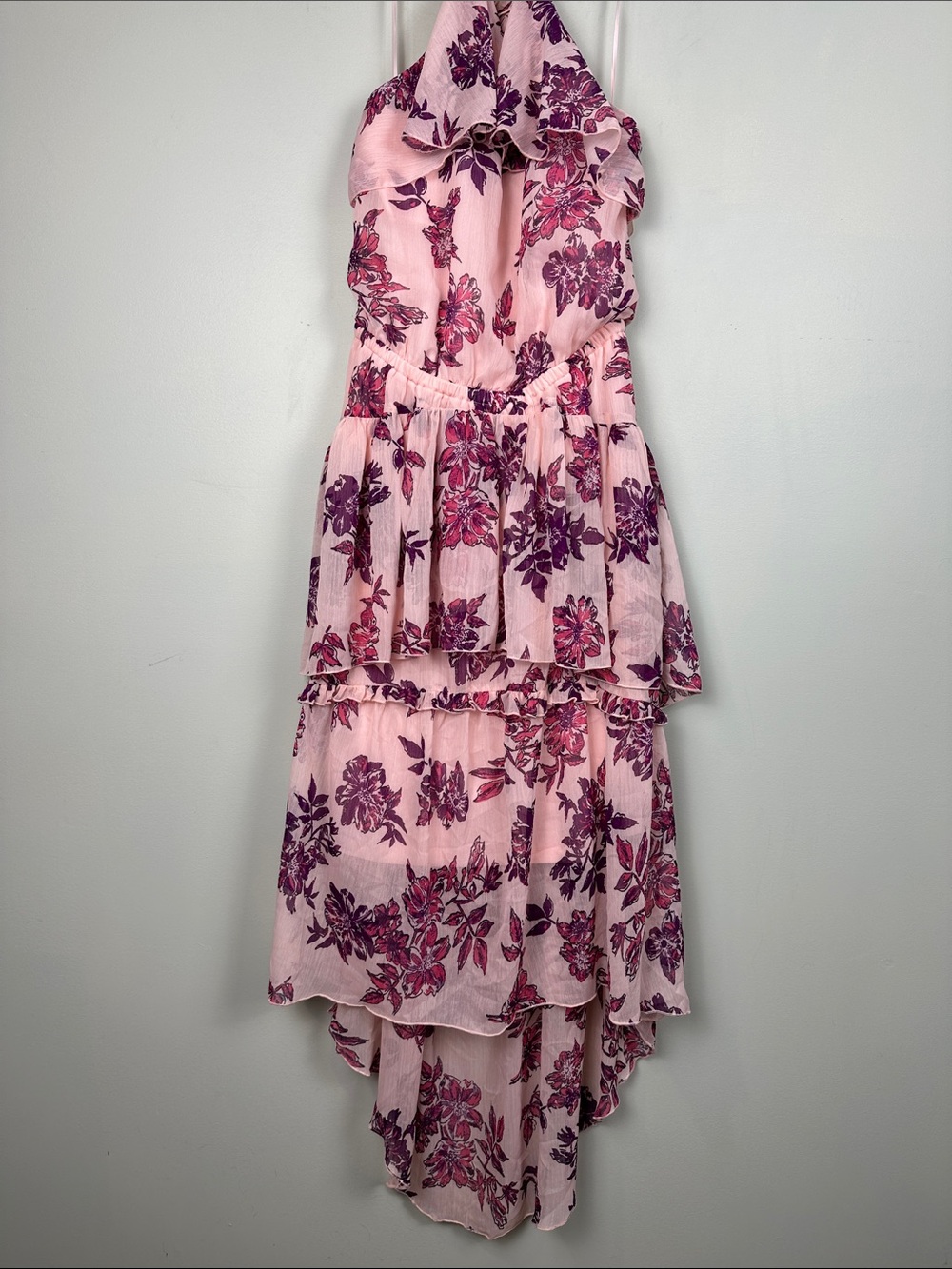 74. Ricki’s halter ruffled floral tiered boho fairy dress